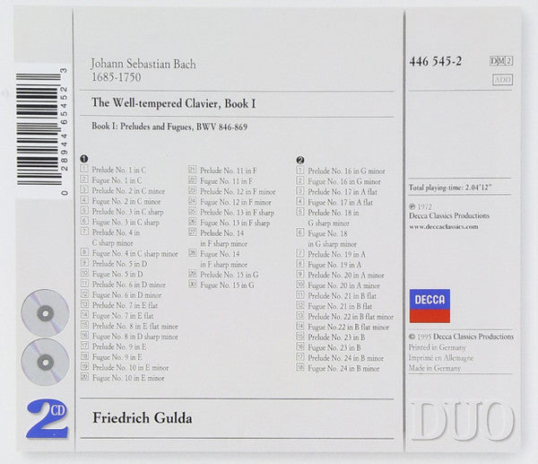 Bach* - Friedrich Gulda : The Well-tempered Clavier Bk 1 (2xCD, Album, RE, RM)