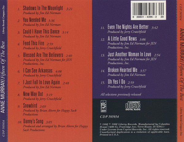 Anne Murray : Fifteen Of The Best (CD, Comp, Club)