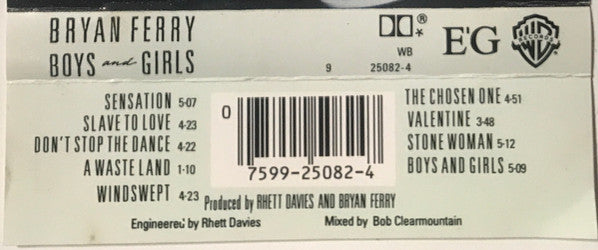 Bryan Ferry : Boys And Girls (Cass, Album, AR,)