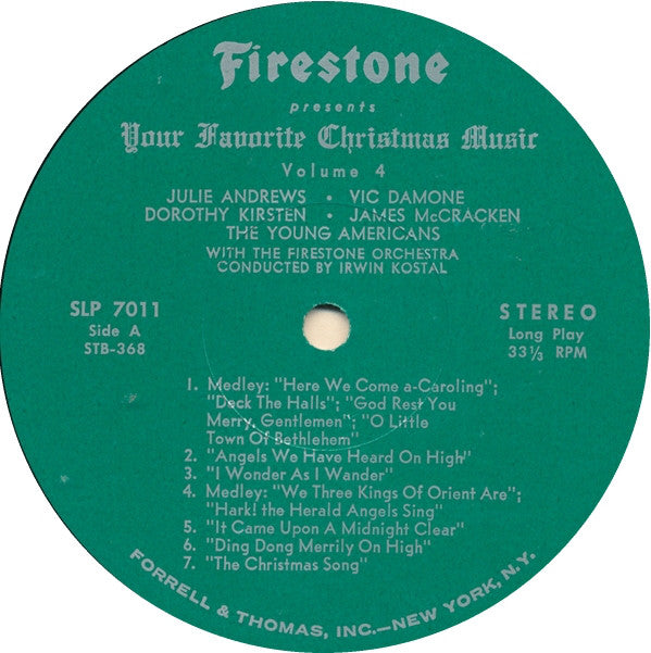 Irwin Kostal And The Firestone Orchestra Starring Julie Andrews • Vic Damone ••• Dorothy Kirsten • James McCracken, The Young Americans : Firestone Presents Your Favorite Christmas Music Volume 4 (LP, Album)