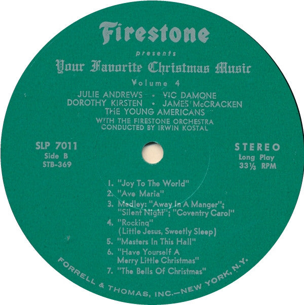 Irwin Kostal And The Firestone Orchestra Starring Julie Andrews • Vic Damone ••• Dorothy Kirsten • James McCracken, The Young Americans : Firestone Presents Your Favorite Christmas Music Volume 4 (LP, Album)