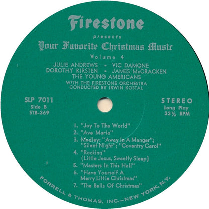 Irwin Kostal And The Firestone Orchestra Starring Julie Andrews • Vic Damone ••• Dorothy Kirsten • James McCracken, The Young Americans : Firestone Presents Your Favorite Christmas Music Volume 4 (LP, Album)