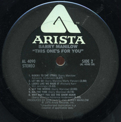 Barry Manilow : This One's For You (LP, Album, Bla)