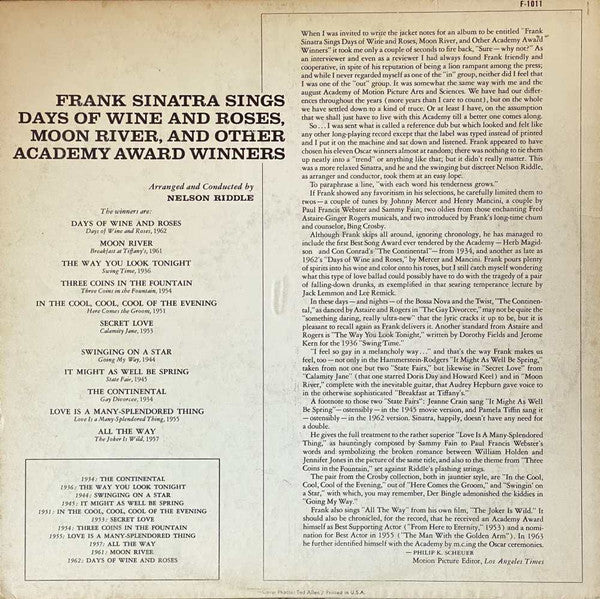 Frank Sinatra : Days Of Wine And Roses, Moon River, And Other Academy Award Winners (LP, Album, Mono, RE, RP, Pit)