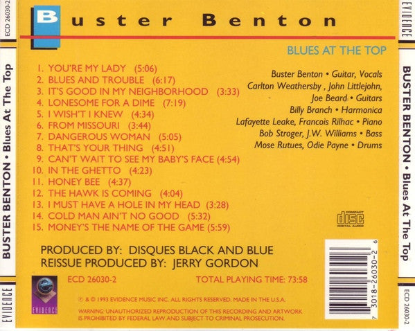 Buster Benton : Blues At The Top (CD, Album, RE, Bon)