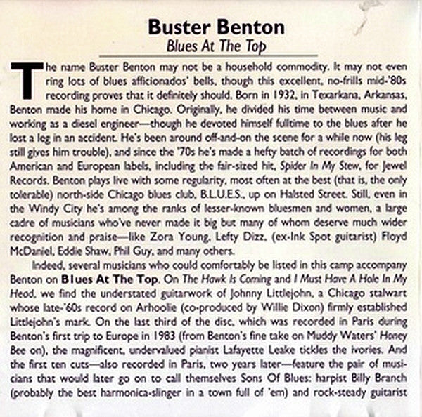 Buster Benton : Blues At The Top (CD, Album, RE, Bon)