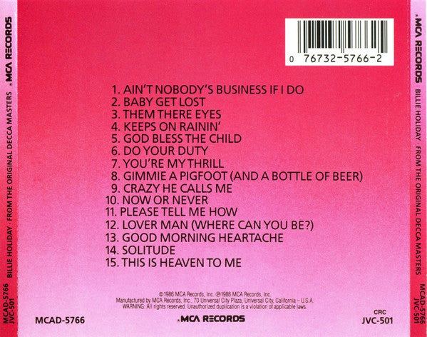 Billie Holiday : From The Original Decca Masters (CD, Comp, Club, RE, RM)