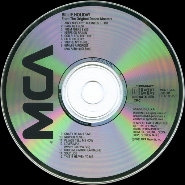 Billie Holiday : From The Original Decca Masters (CD, Comp, Club, RE, RM)