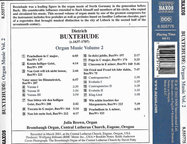 Dieterich Buxtehude, Julia Brown : Dieterich Buxtehude Organ Music Vol.2 (CD, Album)
