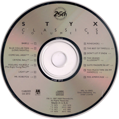 Styx : Classics Volume 15 (CD, Comp, Club, RE)