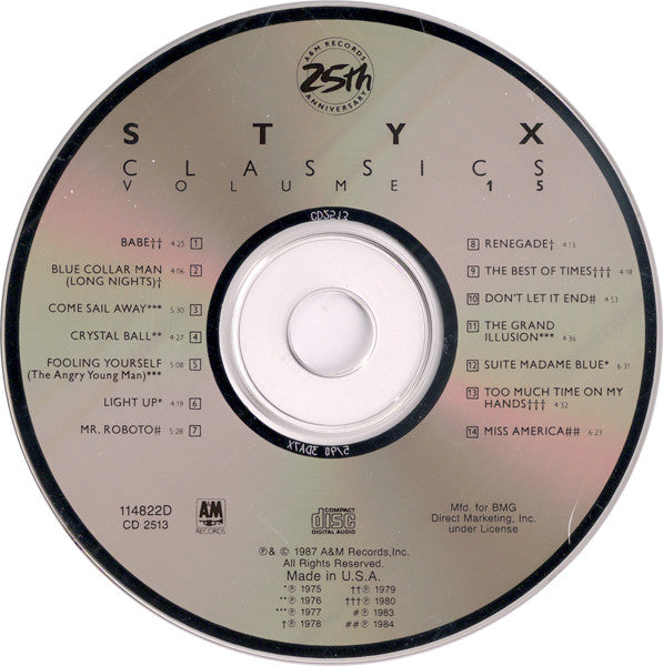 Styx : Classics Volume 15 (CD, Comp, Club, RE)