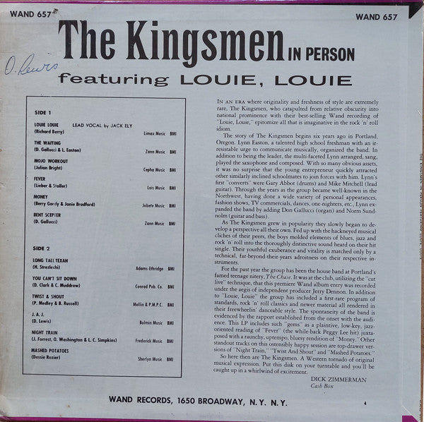 The Kingsmen : The Kingsmen In Person Featuring Louie, Louie (LP, Album,  Un)