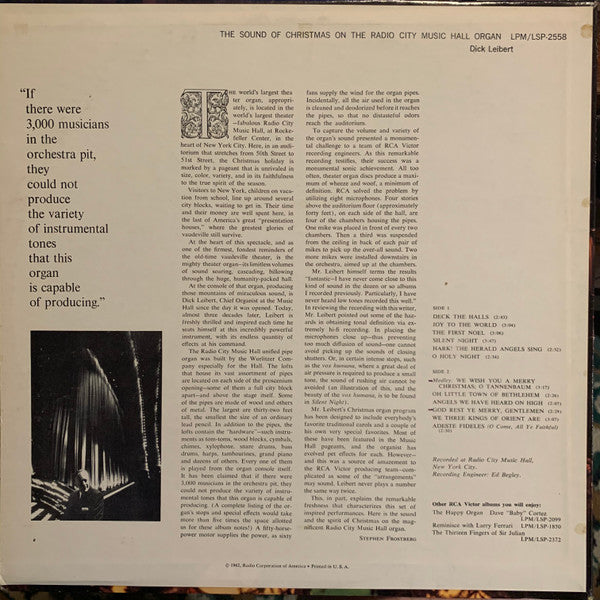 Dick Leibert : The Sound Of Christmas On The Radio City Music Hall Organ (LP, Album, RP, Ind)