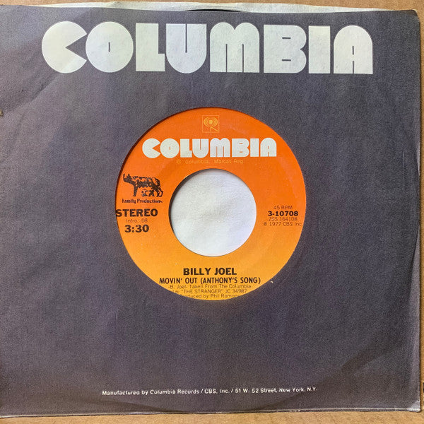 Billy Joel : Movin' Out (Anthony's Song) (7", Single, Styrene, San)