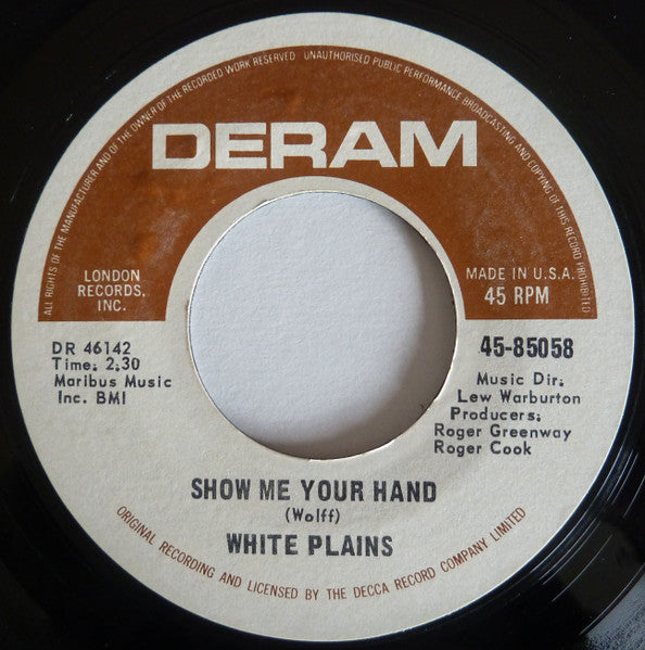 White Plains : My Baby Loves Lovin' / Show Me Your Hand (7", Single, Styrene, She)