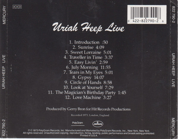Uriah Heep : Uriah Heep Live  (CD, Album, RE)