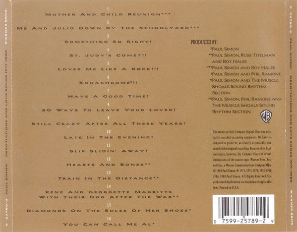 Paul Simon : Negotiations And Love Songs 1971-1986 (CD, Comp, RE)