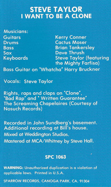 Steve Taylor (2) : I Want To Be A Clone (Cass, MiniAlbum)