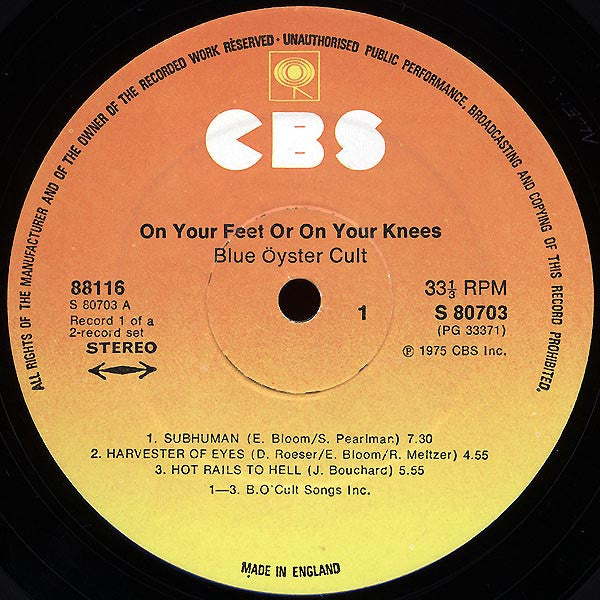 Buy Blue Öyster Cult : On Your Feet Or On Your Knees (2xLP, Album