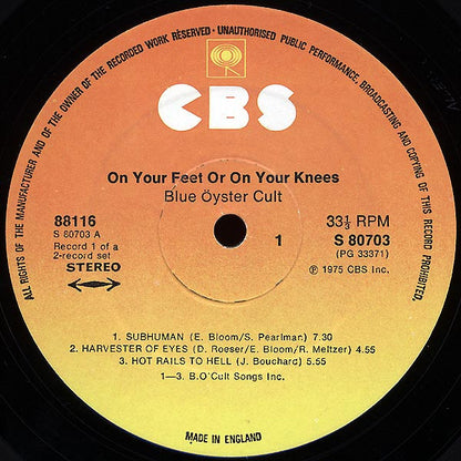 Blue Öyster Cult : On Your Feet Or On Your Knees (2xLP, Album, RE)