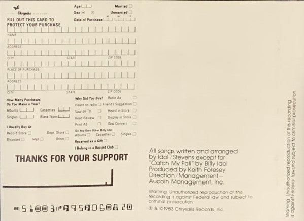 Billy Idol : Rebel Yell (Cass, Album, Num, LS )