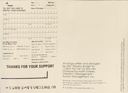 Billy Idol : Rebel Yell (Cass, Album, Num, LS )