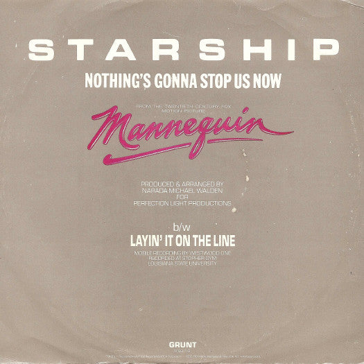 Starship (2) : Nothing's Gonna Stop Us Now  (7", Single, Styrene, All)