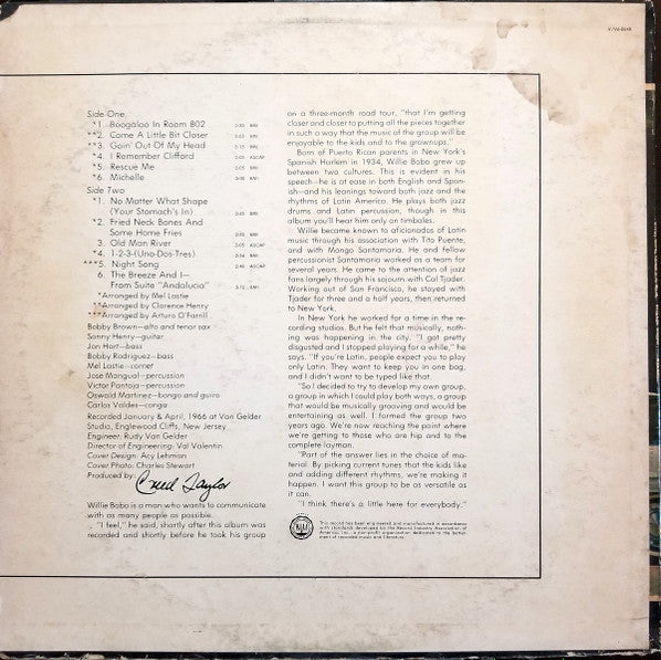 Willie Bobo : Uno Dos Tres 1•2•3 (LP, Album, Mono)