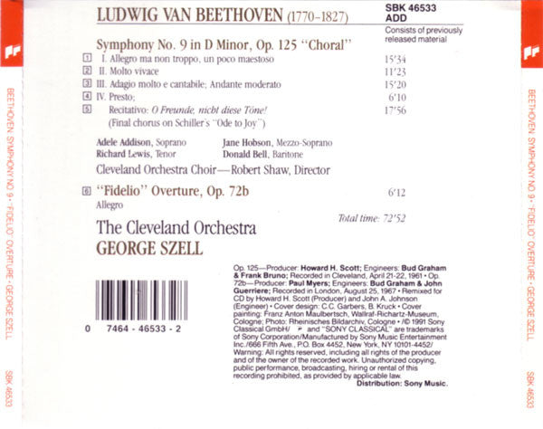 Beethoven* - Adele Addison, Jane Hobson, Richard Lewis (3), Donald Bell, Cleveland Orchestra* & Choir*, George Szell : Symphony No. 9 "Choral" • "Fidelio" Overture (CD, Comp)