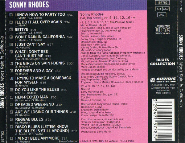 Sonny Rhodes : Won't Rain In California (CD, Album, Comp)