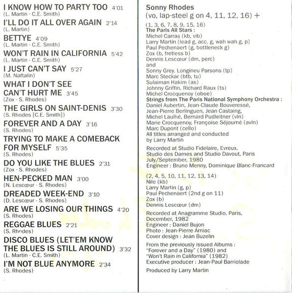 Sonny Rhodes : Won't Rain In California (CD, Album, Comp)