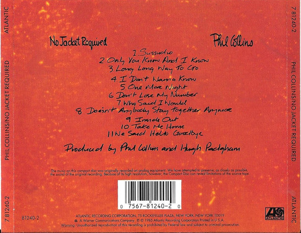 Phil Collins : No Jacket Required (CD, Album, RE, Den)