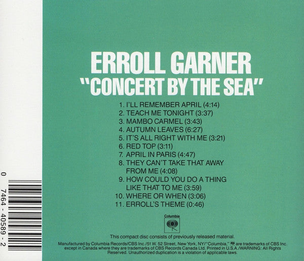 Erroll Garner : Concert By The Sea (CD, Album, RE, RM)