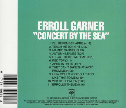 Erroll Garner : Concert By The Sea (CD, Album, RE, RM)