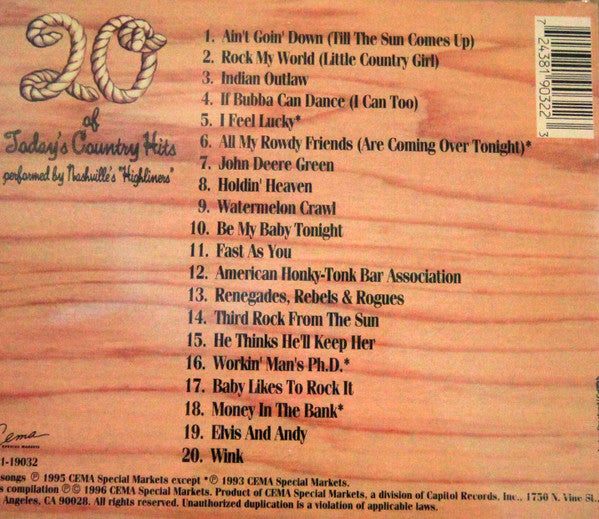 Nashville's "Highliners"* : 20 of Today's Country Hits (CD, Comp)