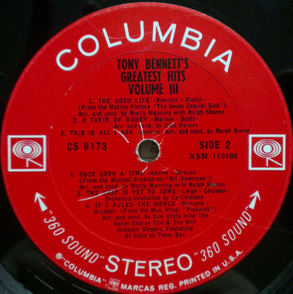 Tony Bennett : Tony's Greatest Hits Volume III (LP, Comp, RE)