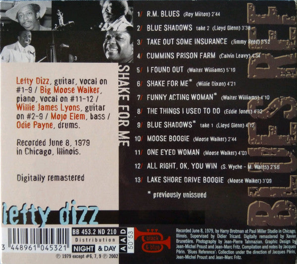 Lefty Dizz featuring Big Moose Walker* : Shake For Me (CD, Album, RE, RM)