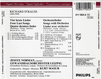 Richard Strauss, Jessye Norman, Gewandhausorchester Leipzig, Kurt Masur : Vier Letzte Lieder = Four Last Songs / 6 Orchesterlieder = 6 Orchestral Songs (CD, RE)