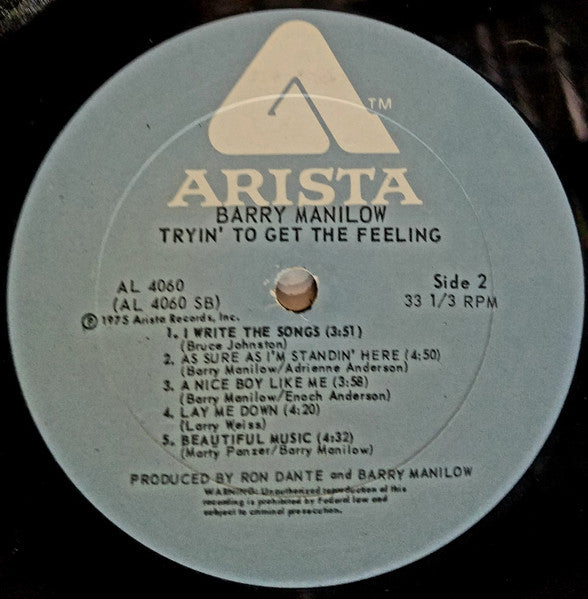 Barry Manilow : Tryin' To Get The Feeling (LP, Album, PRC)