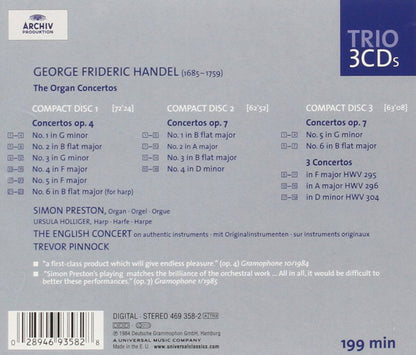 Handel* - The English Concert, Simon Preston, Trevor Pinnock : Complete Organ Concertos (3xCD, Comp, RE)