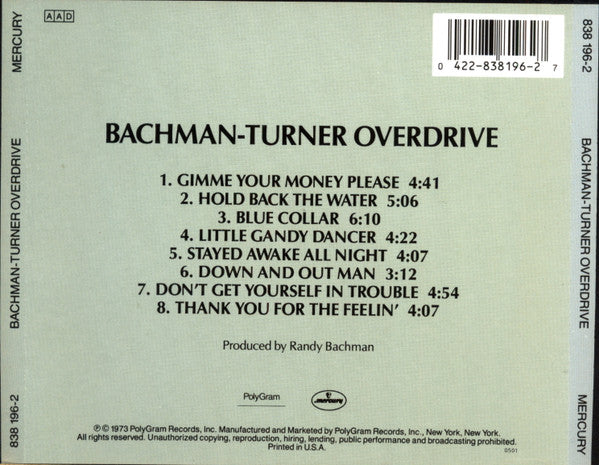 Bachman-Turner Overdrive : Bachman-Turner Overdrive (CD, Album, RE, PMD)