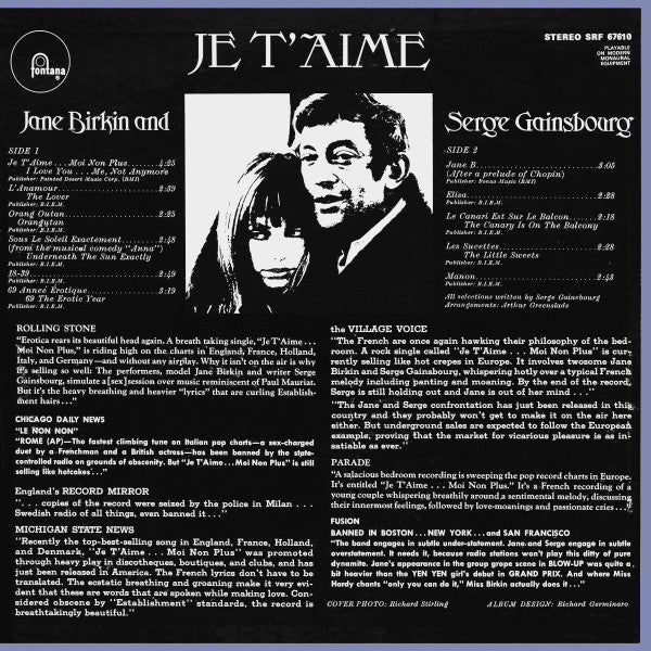 Jane Birkin And Serge Gainsbourg : Je T'Aime = Beautiful Love (LP, Album)