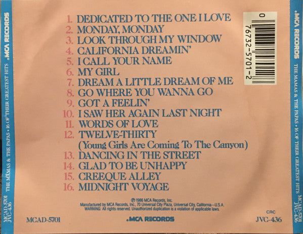 The Mamas & The Papas : 16 Of Their Greatest Hits (CD, Comp, Club, RE, RM, CRC)