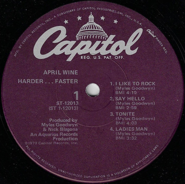 April Wine : Harder ..... Faster (LP, Album, Win)