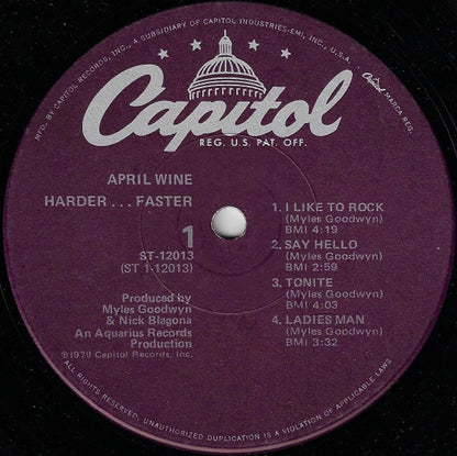 April Wine : Harder ..... Faster (LP, Album, Win)