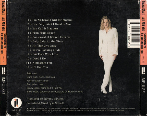 Diana Krall : All For You (A Dedication To The Nat King Cole Trio) (CD, Album, Dig)