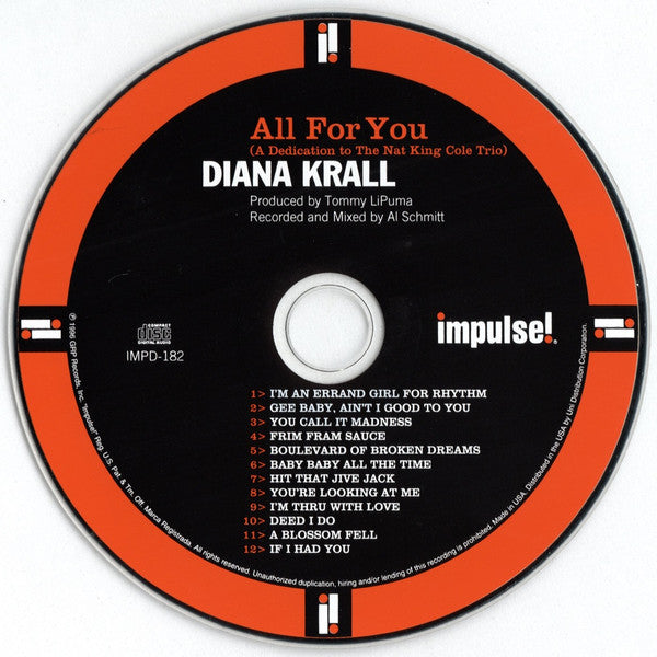 Diana Krall : All For You (A Dedication To The Nat King Cole Trio) (CD, Album, Dig)