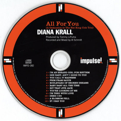 Diana Krall : All For You (A Dedication To The Nat King Cole Trio) (CD, Album, Dig)