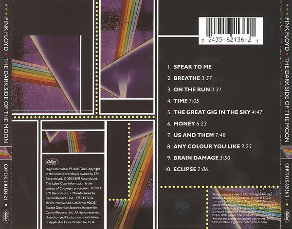 Pink Floyd : The Dark Side Of The Moon (SACD, Hybrid, Multichannel, Album, RE, RM, 30t)