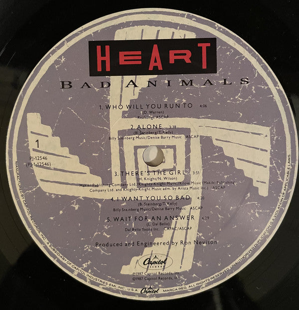 Heart : Bad Animals (LP, Album, All)